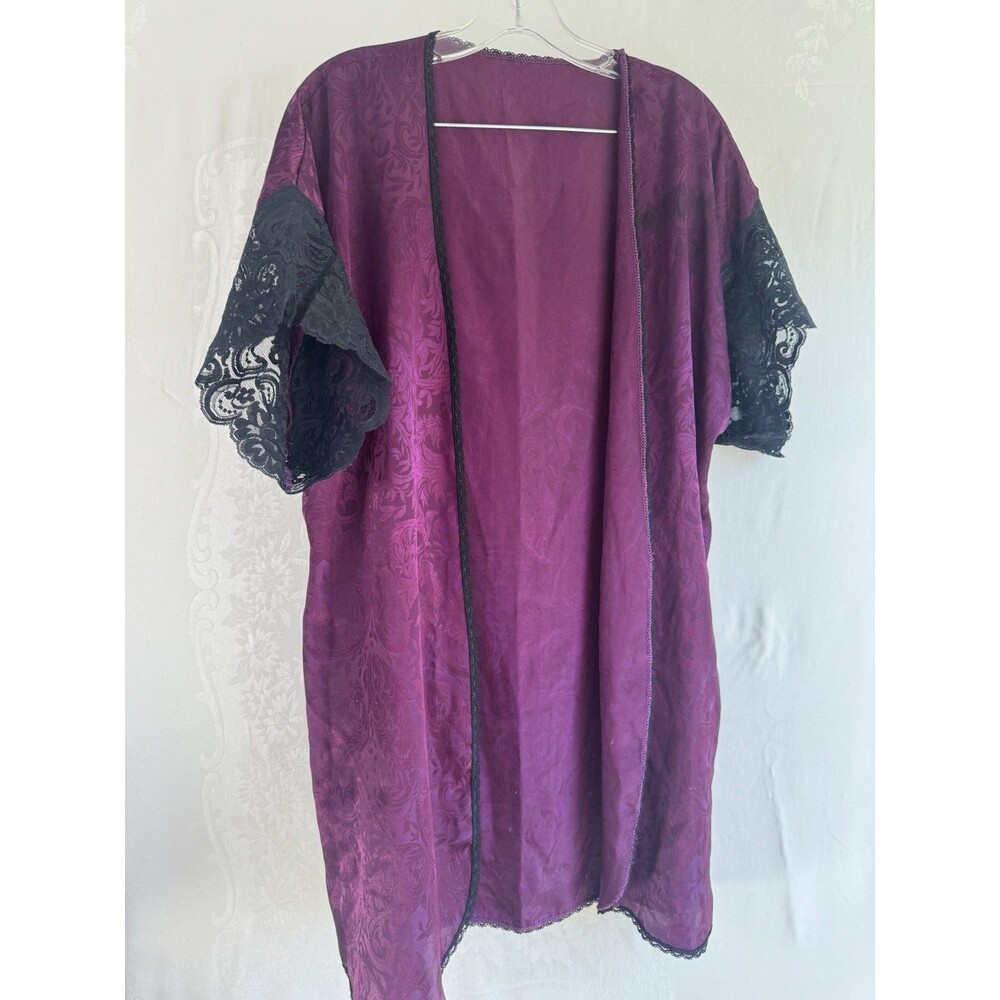 Vintage Deena Sexy Intimate Lace Sleeve Floral Stain Style Robe Small